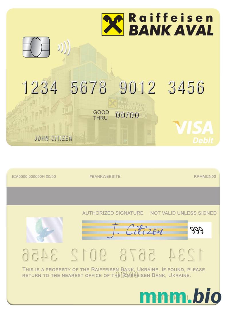 Ukraine Raiffeisen Bank visa debet karta przykład w formacie PSD